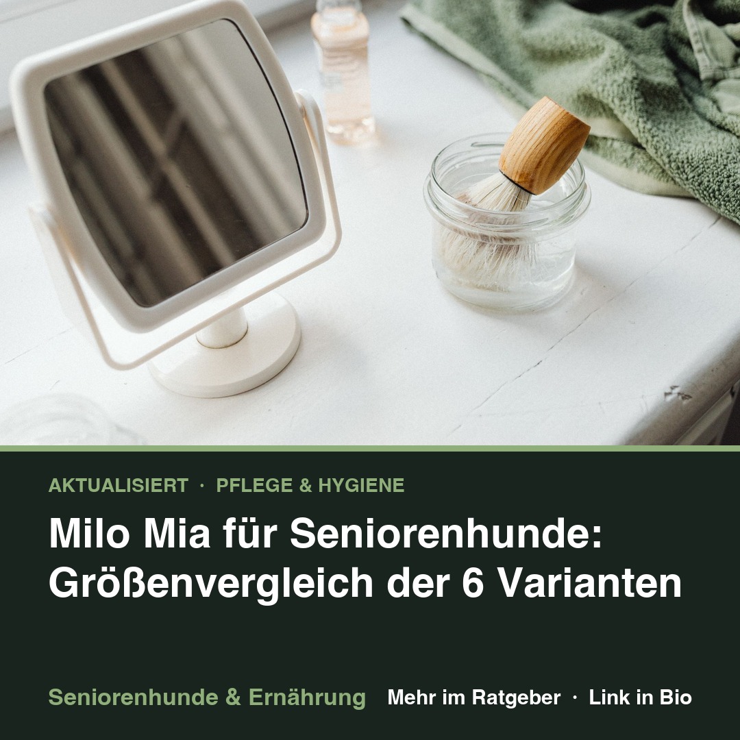 Milo Mia für Seniorenhunde: Größenvergleich der 6 Varianten